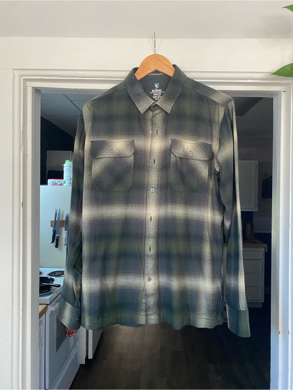 Kuhl Men's Olive and Gray Plaid Button-Down Shirt